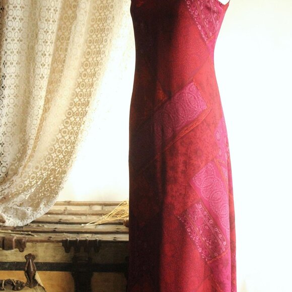 Vintage 1990s Dress, Jones New York Silk Burgundy Floral Print, Size 8 - Picture 9 of 12